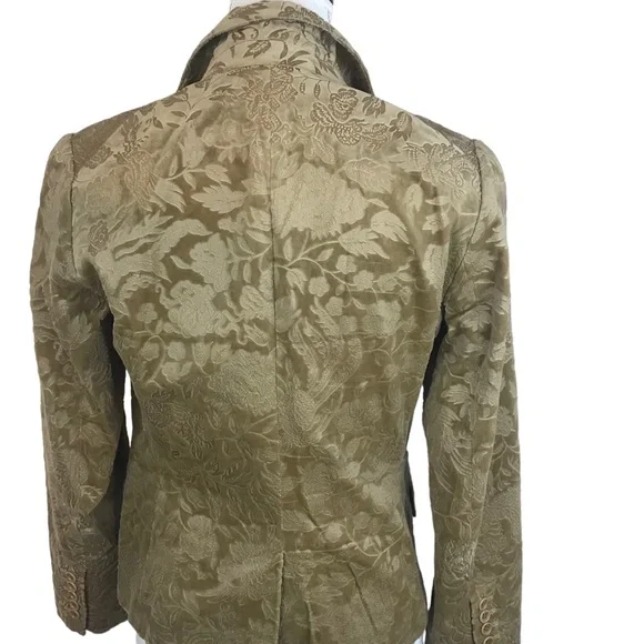 Theory Womens Crushed Velvet Blazer Size Medium Floral Baroque Gold Classic HTF
